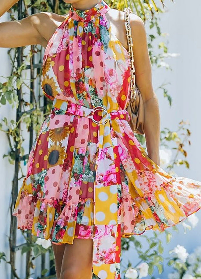 Floral Belted Sleeveless Mini