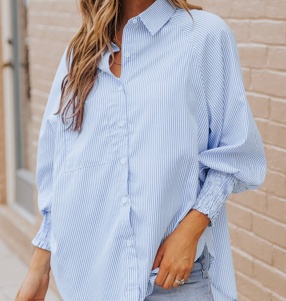"Too Busy" Striped Collared Shirt