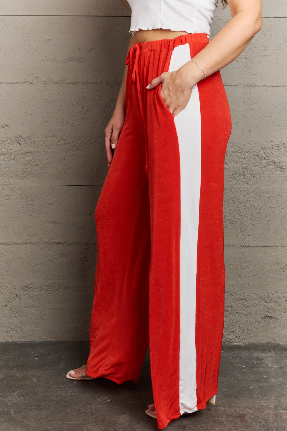 Red Color Block Stripe Pants
