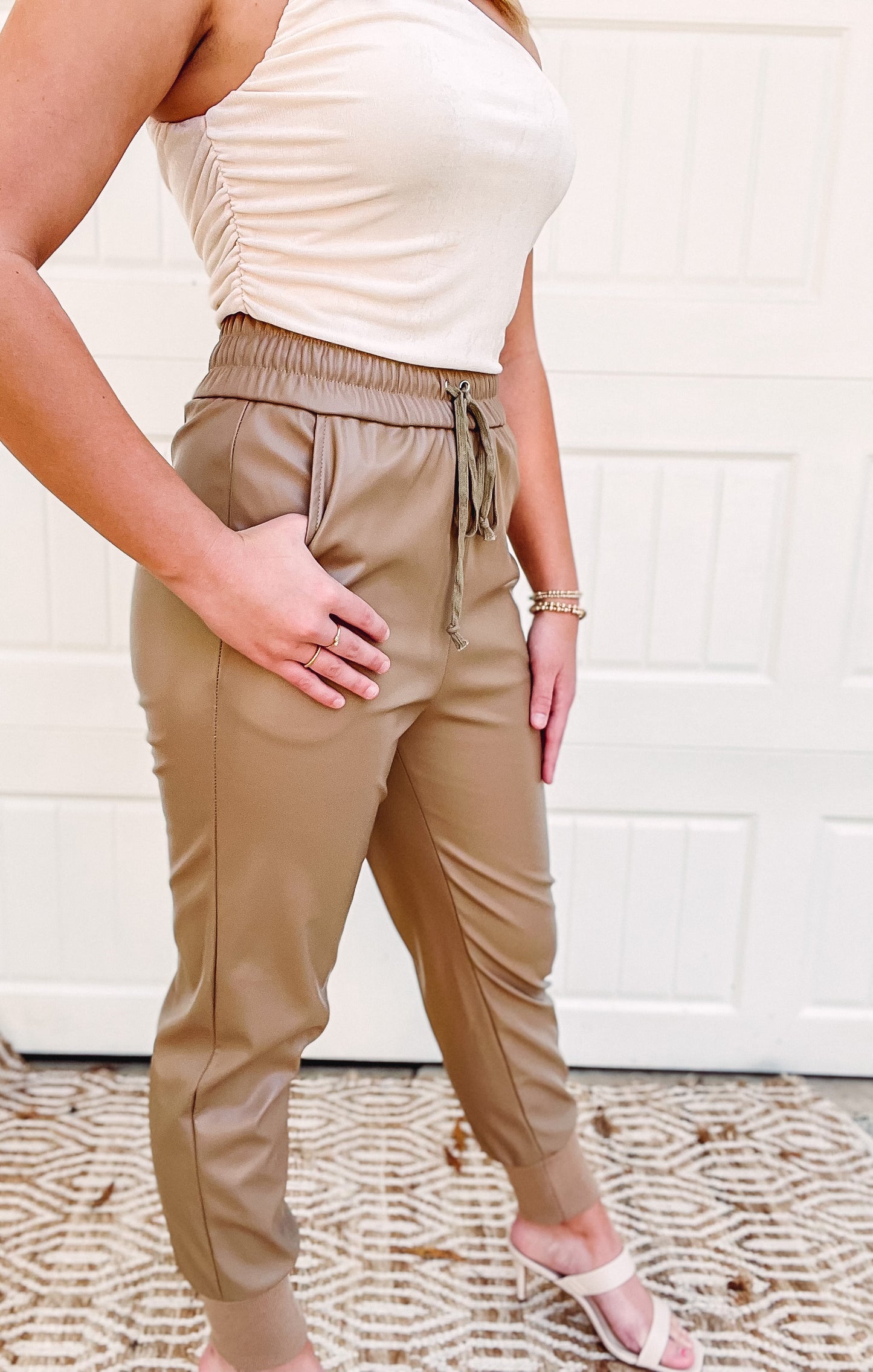 Camel Leather Joggers