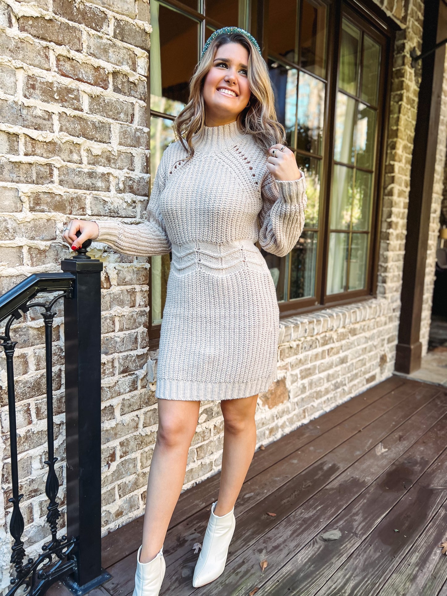 Neutral Knit Sweater Dress