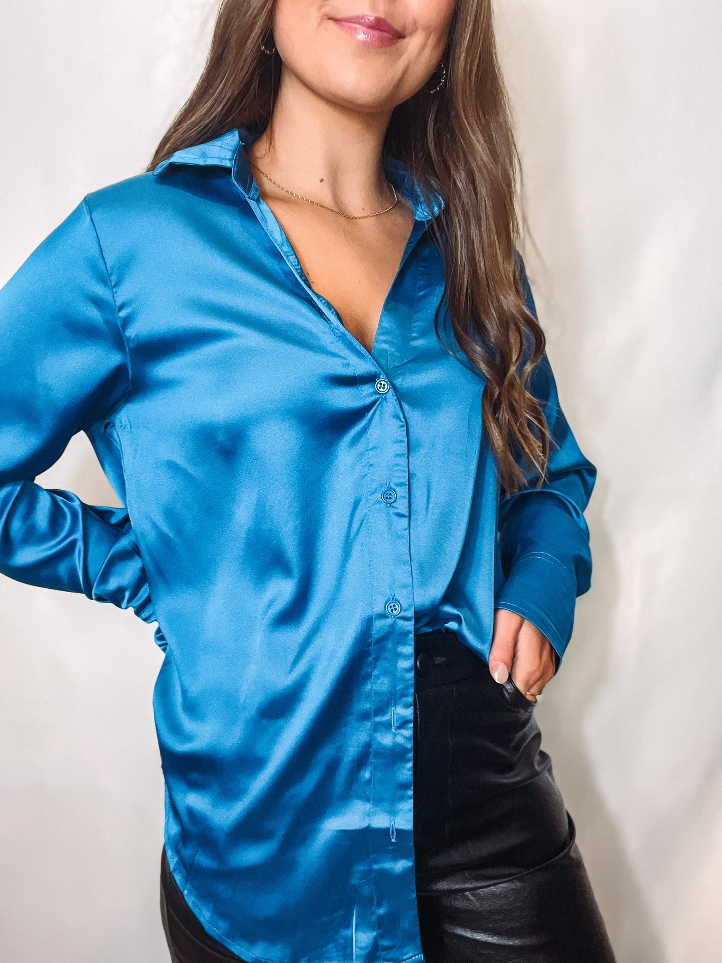 Teal Collared Buttoned Blouse