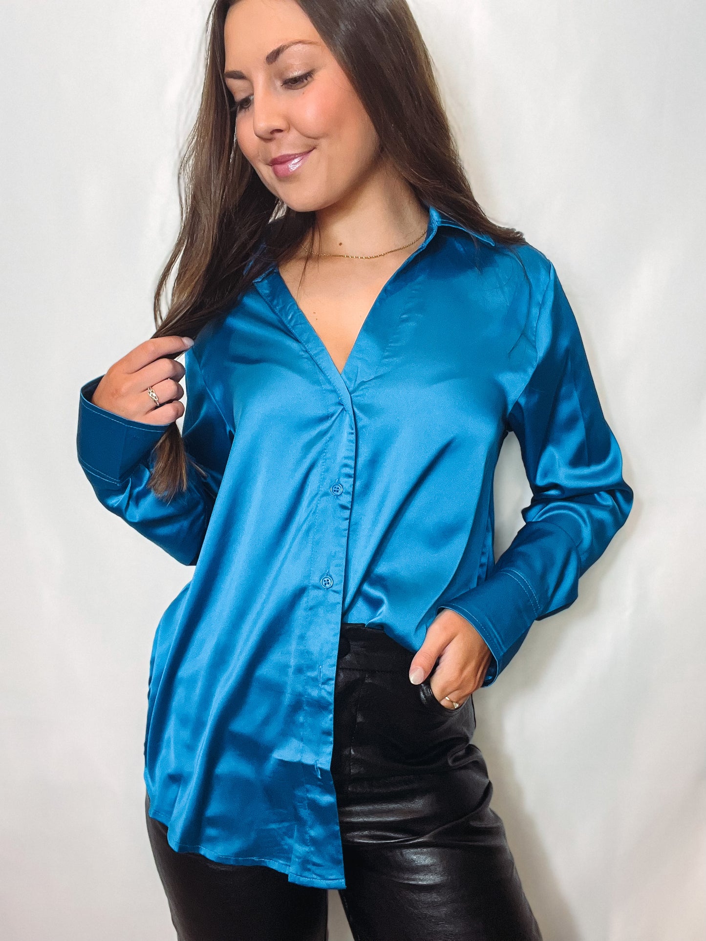 Teal Collared Buttoned Blouse