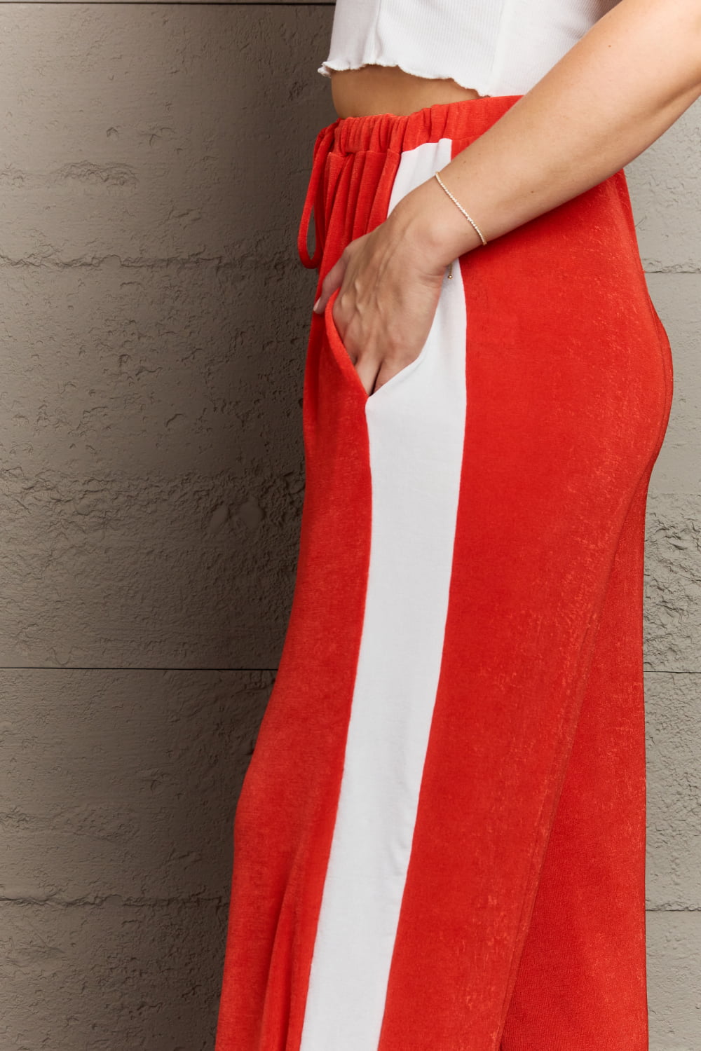 Red Color Block Stripe Pants