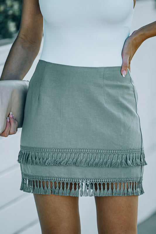 Sage Tassel Mini Skirt